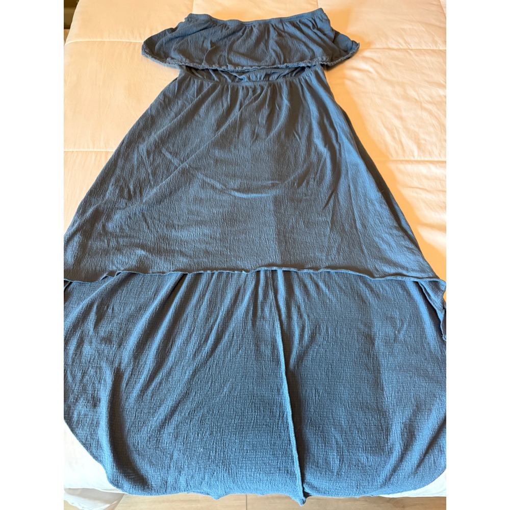 No Boundaries Blue Off Shoulder High Low Maxi Dress Medium Boho Ruffle Gauze